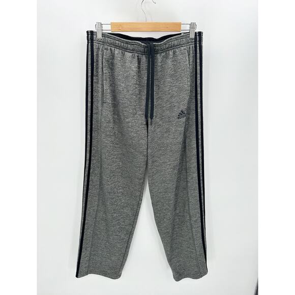 Adidas Pants Men LARGE Grey Black Side Stripe Drawstring Fleece Lined Sweatpants - Picture 1 of 10